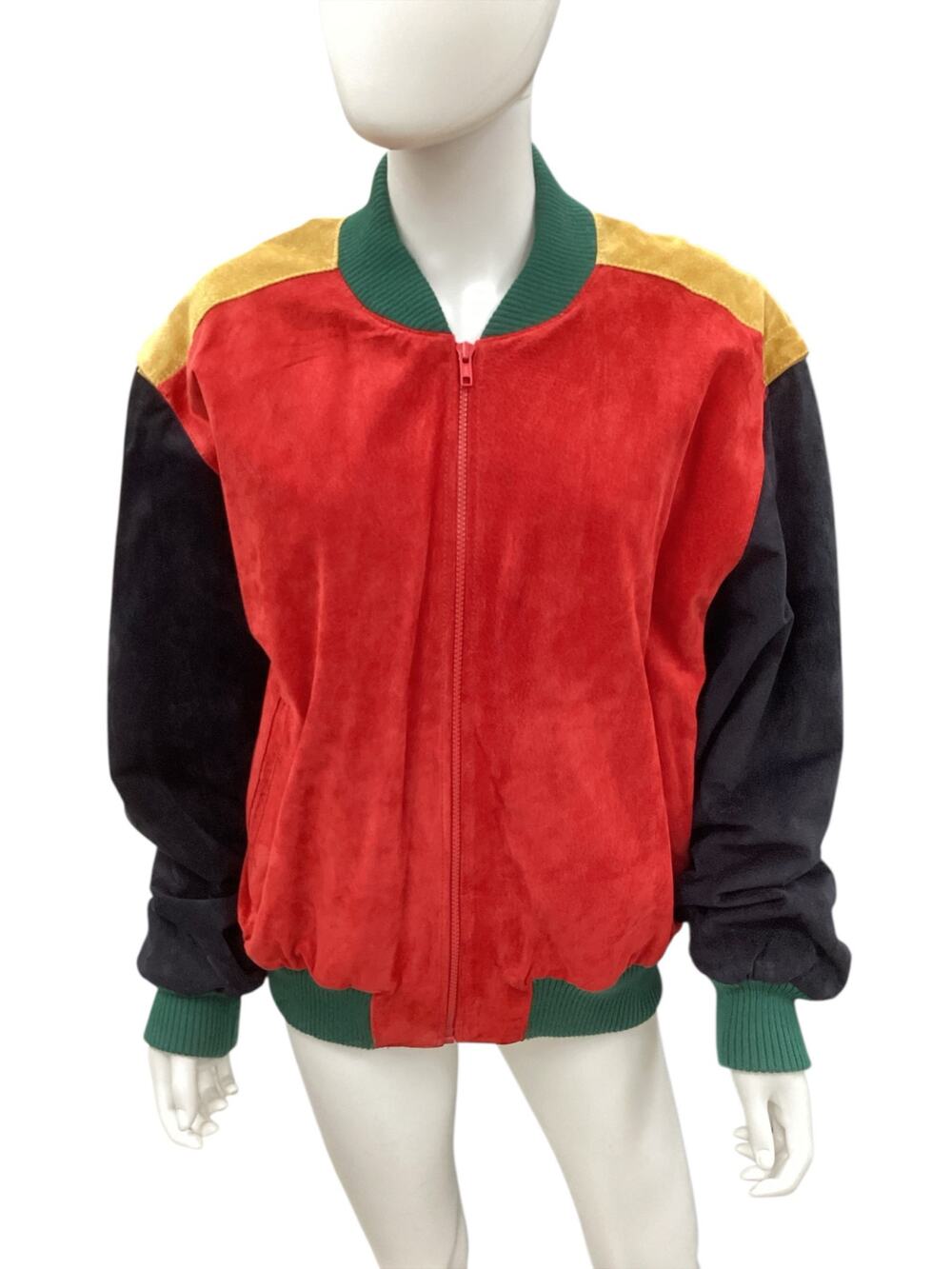 VTG Authentic Imports Jacket Unisex SZ L 1970’ Color Block Suede Leather Bomber